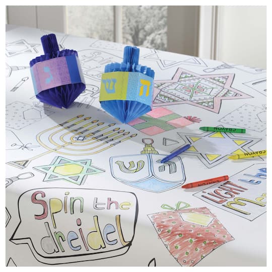 48&#x22; Hanukkah Color-In Paper Table Cover